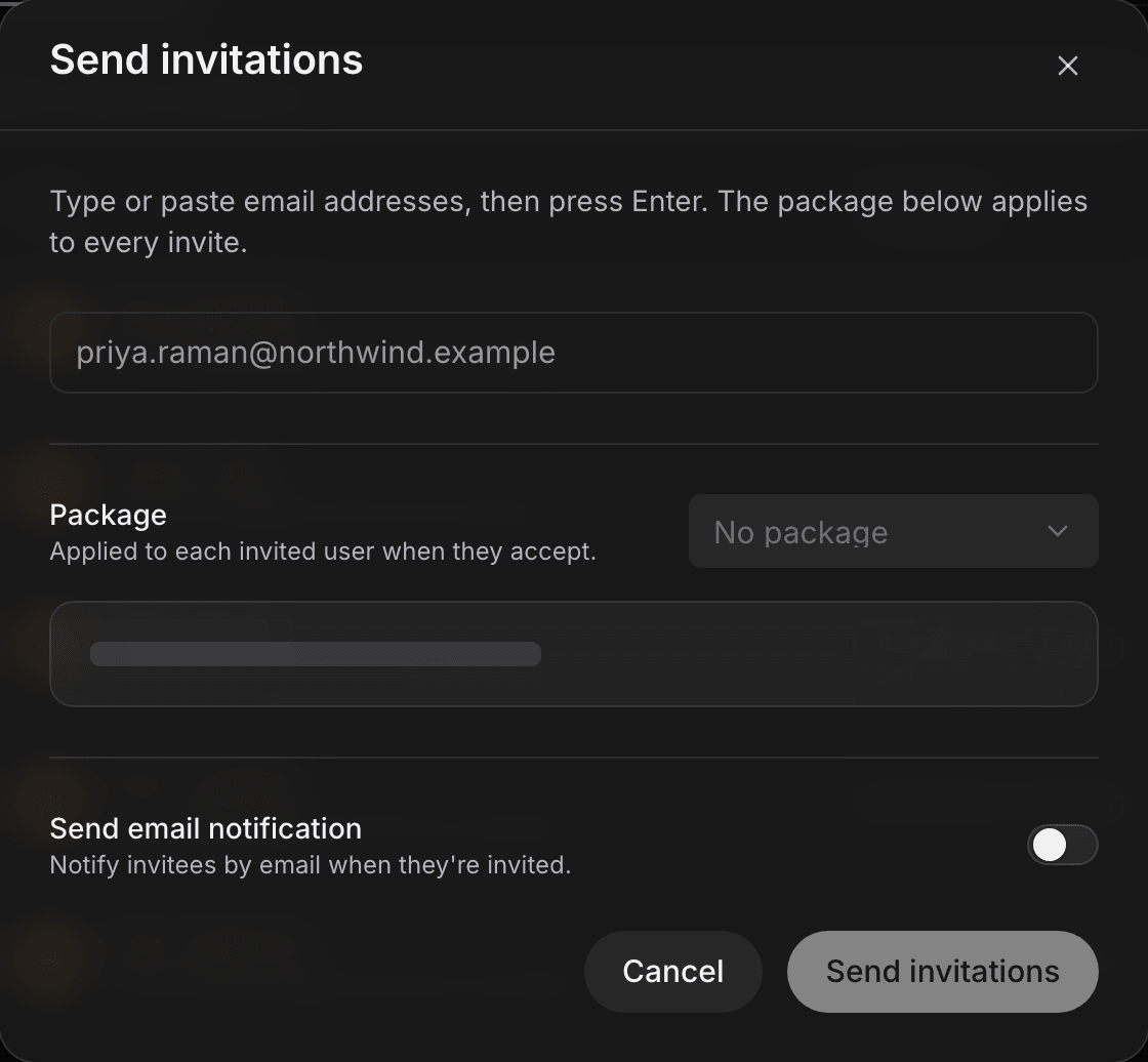 The invite users dialog