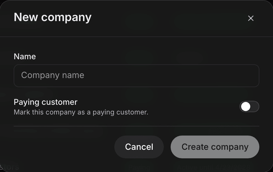 The new company dialog