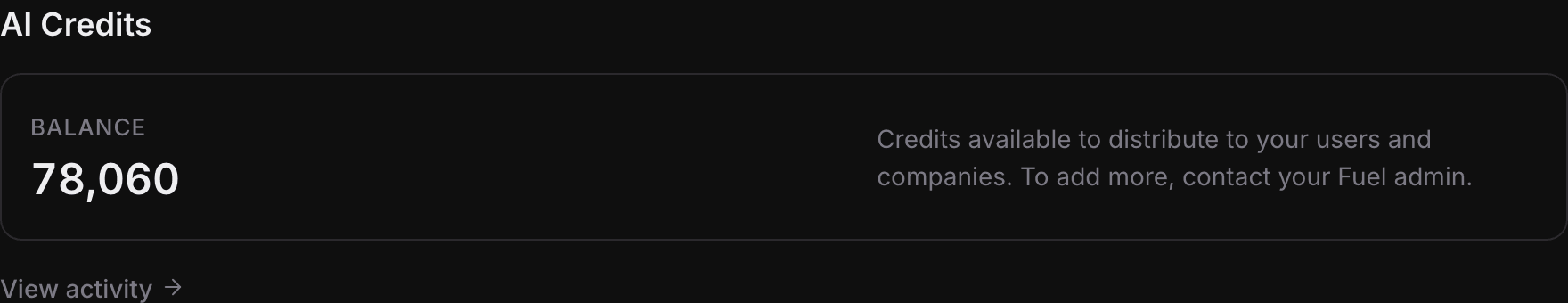 The AI credits balance on the Dashboard
