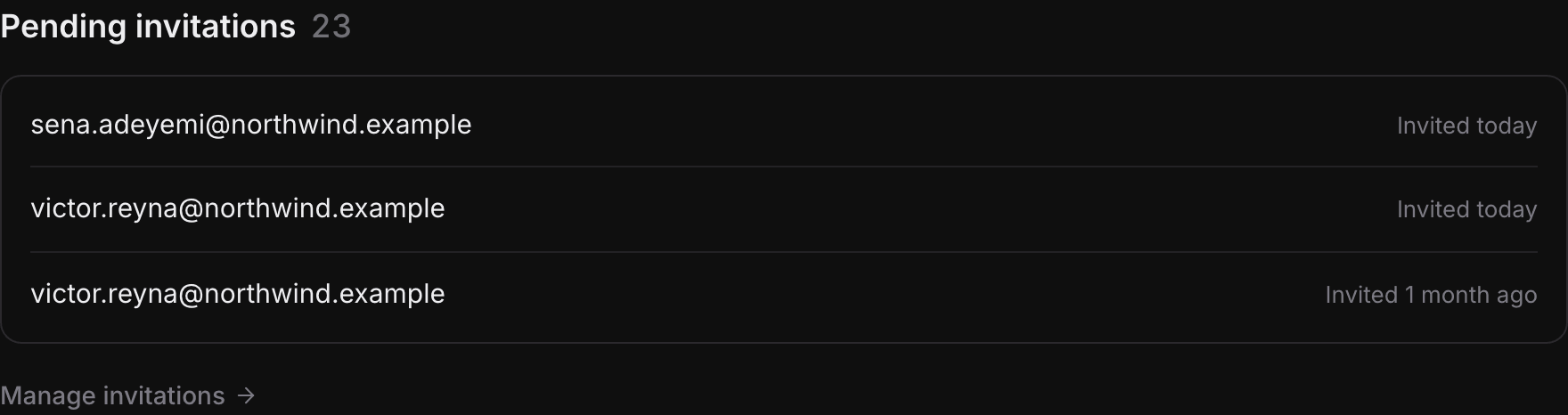 Pending invitations on the Dashboard