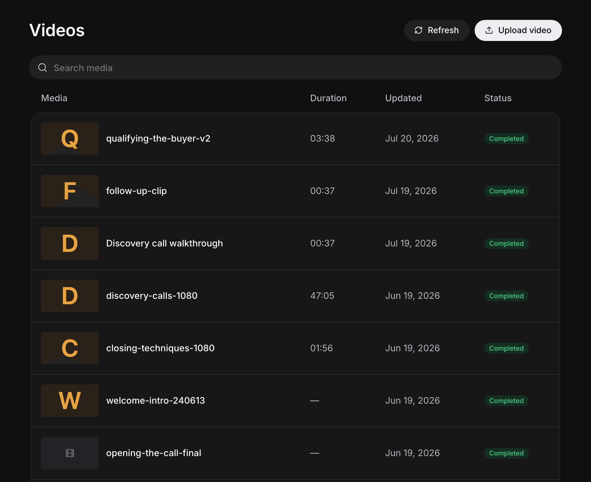 The Videos page
